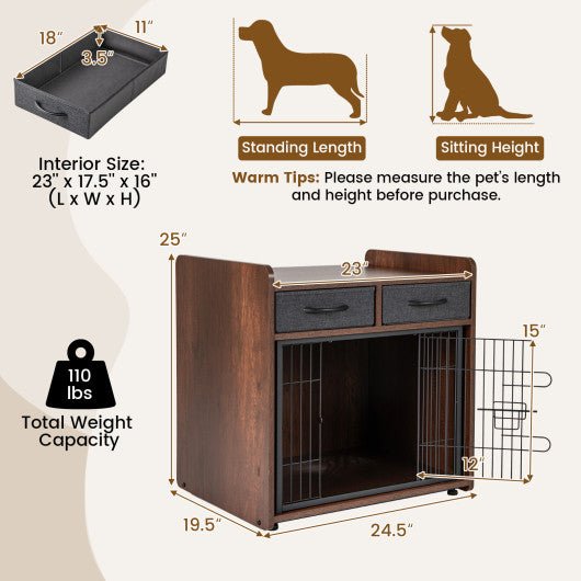  - Dog Crate Furniture Indoor Dog Cage with 2 Fabric Drawers End Table - Outdoor Style Company