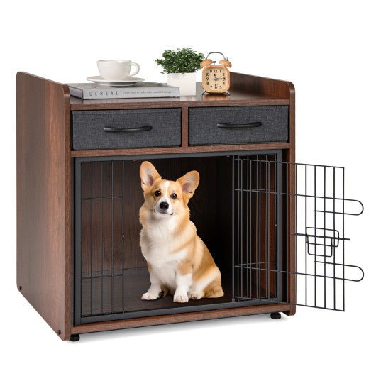  - Dog Crate Furniture Indoor Dog Cage with 2 Fabric Drawers End Table - Outdoor Style Company