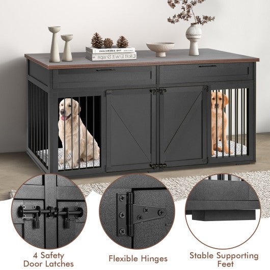  - Double Dog Crate Furniture Large Breed Wood Dog Kennel with Room Divider - Outdoor Style Company