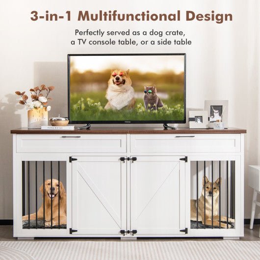  - Double Dog Crate Furniture Large Breed Wood Dog Kennel with Room Divider - Outdoor Style Company