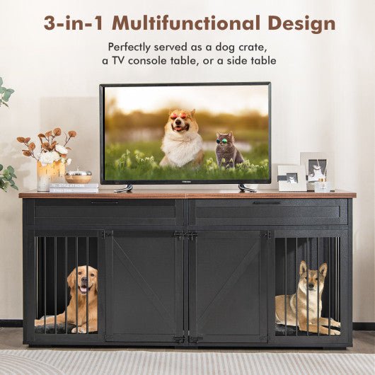  - Double Dog Crate Furniture Large Breed Wood Dog Kennel with Room Divider - Outdoor Style Company