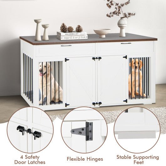  - Double Dog Crate Furniture Large Breed Wood Dog Kennel with Room Divider - Outdoor Style Company