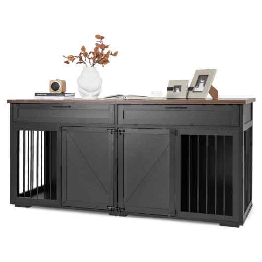  - Double Dog Crate Furniture Large Breed Wood Dog Kennel with Room Divider - Black - Outdoor Style Company