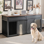  - Double Dog Crate Furniture Large Breed Wood Dog Kennel with Room Divider - Black - Outdoor Style Company