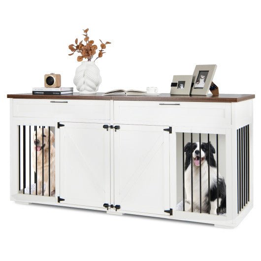  - Double Dog Crate Furniture Large Breed Wood Dog Kennel with Room Divider - White - Outdoor Style Company