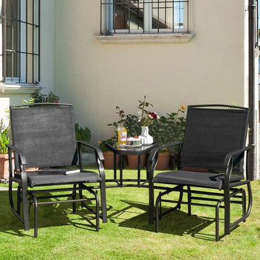  - Double Swing Glider Rocker Chair set with Glass Table - Outdoor Style Company