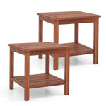  - Double - Tier Acacia Wood Patio Side Table with Slatted Tabletop and Shelf - Outdoor Style Company