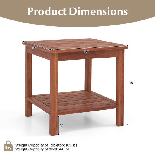  - Double - Tier Acacia Wood Patio Side Table with Slatted Tabletop and Shelf - Outdoor Style Company