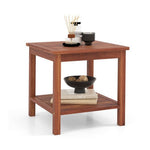  - Double - Tier Acacia Wood Patio Side Table with Slatted Tabletop and Shelf - Outdoor Style Company