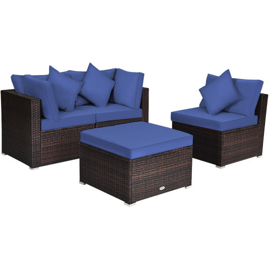  - 4 Pcs Ottoman Garden Deck Patio Rattan Wicker Furniture Set Cushioned Sofa - Outdoor Style Company