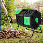  - Dual Chamber Garden Compost Tumbler with Sliding Doors - Black & Green - Outdoor Style Company