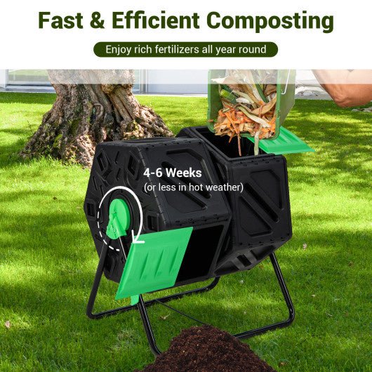 - Dual Chamber Garden Compost Tumbler with Sliding Doors - Black & Green - Outdoor Style Company