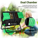  - Dual Chamber Garden Compost Tumbler with Sliding Doors - Black & Green - Outdoor Style Company