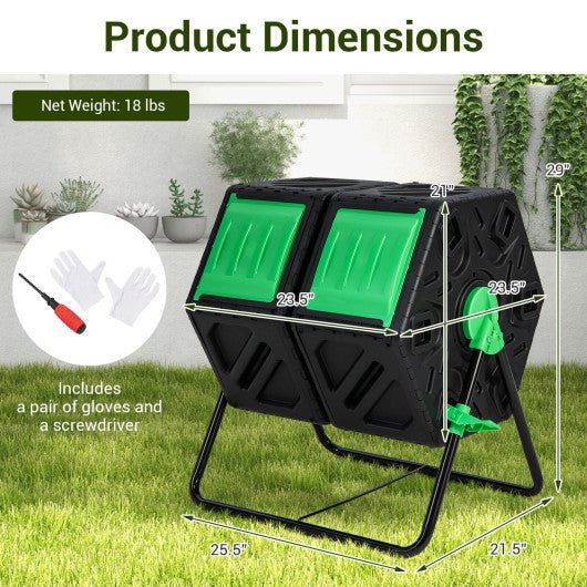  - Dual Chamber Garden Compost Tumbler with Sliding Doors - Black & Green - Outdoor Style Company