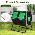  - Dual Chamber Garden Compost Tumbler with Sliding Doors - Black & Green - Outdoor Style Company