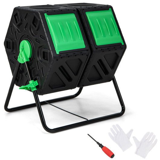  - Dual Chamber Garden Compost Tumbler with Sliding Doors - Black & Green - Outdoor Style Company