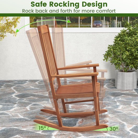  - Eucalyptus Wood Rocker Chair with Stable and Safe Rocking Base for Garden - Outdoor Style Company
