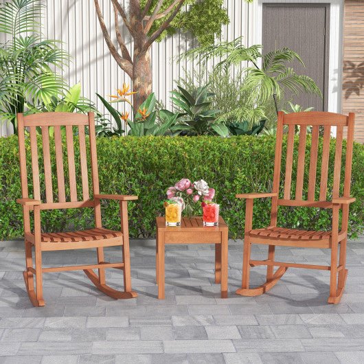  - Eucalyptus Wood Rocker Chair with Stable and Safe Rocking Base for Garden - Outdoor Style Company