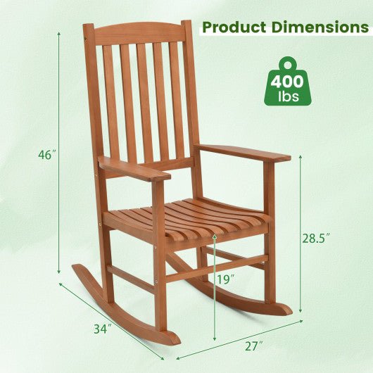  - Eucalyptus Wood Rocker Chair with Stable and Safe Rocking Base for Garden - Outdoor Style Company