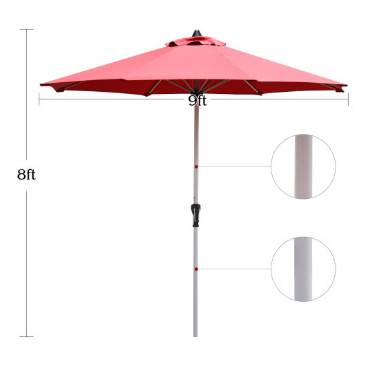 9 Feet Patio Outdoor Market Umbrella with Aluminum Pole without Weight Base-Dark Red