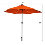 9 Feet Solar LED Lighted Patio Market Umbrella Tilt Adjustment Crank Lift-Orange