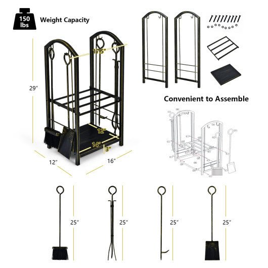  - Fireplace Log Rack with 4 Pieces Fireplace Tools - Outdoor Style Company