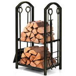  - Fireplace Log Rack with 4 Pieces Fireplace Tools - Outdoor Style Company