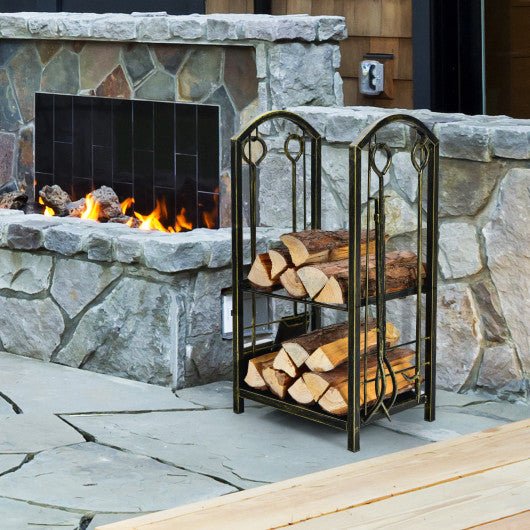  - Fireplace Log Rack with 4 Pieces Fireplace Tools - Outdoor Style Company