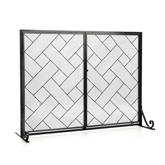  - Fireplace Screen Folding Metal Fire Place Safety Fence with Magnetic Doors - Outdoor Style Company