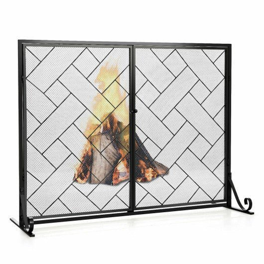  - Fireplace Screen Folding Metal Fire Place Safety Fence with Magnetic Doors - Outdoor Style Company