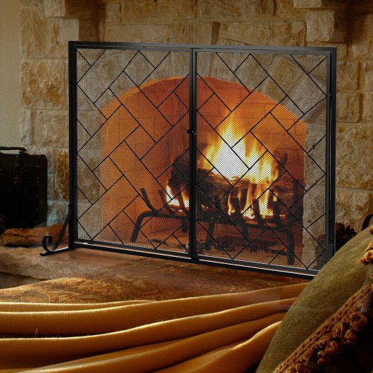  - Fireplace Screen Folding Metal Fire Place Safety Fence with Magnetic Doors - Outdoor Style Company