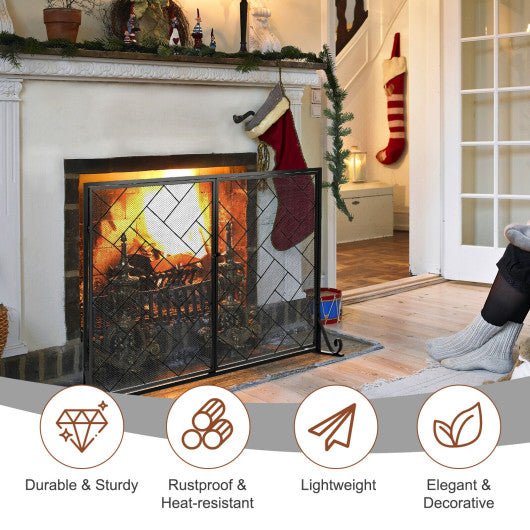  - Fireplace Screen Folding Metal Fire Place Safety Fence with Magnetic Doors - Outdoor Style Company