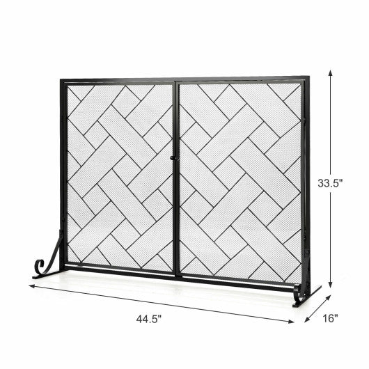  - Fireplace Screen Folding Metal Fire Place Safety Fence with Magnetic Doors - Outdoor Style Company