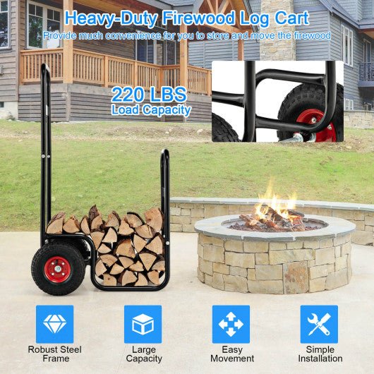  - Firewood Log Cart Carrier with Wear - Resistant and Shockproof Rubber Wheels - Outdoor Style Company