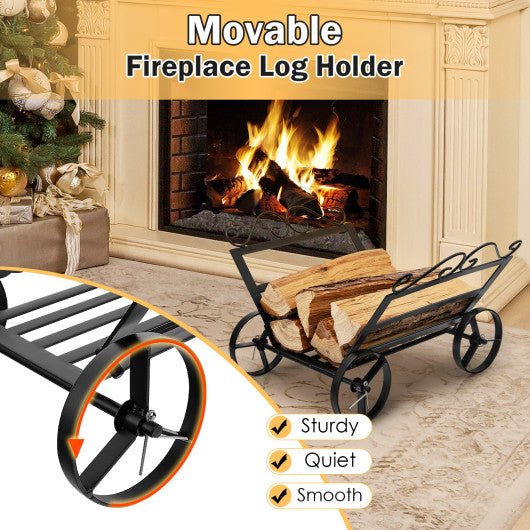  - Firewood Rack Decorative Rustproof Steel Fireplace Log Holder with Wheels - Outdoor Style Company