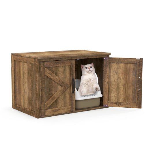  - Flip Top Hidden Cat Washroom Furniture with Double Barn Doors Removable Divider and Middle Entry - Outdoor Style Company