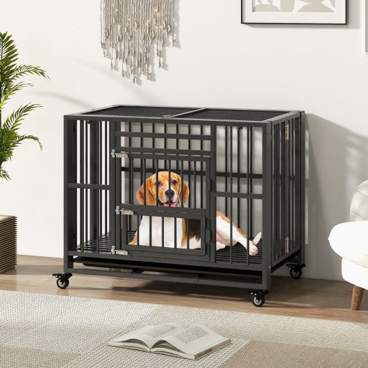  - Foldable Heavy - Duty Metal Dog Cage Chew - proof Dog Crate with Lockable Universal Wheels - Outdoor Style Company