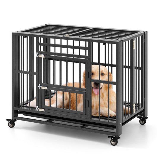  - Foldable Heavy - Duty Metal Dog Cage Chew - proof Dog Crate with Lockable Universal Wheels - Outdoor Style Company