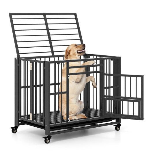  - Foldable Heavy - Duty Metal Dog Cage Chew - proof Dog Crate with Lockable Universal Wheels - Outdoor Style Company