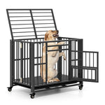  - Foldable Heavy - Duty Metal Dog Cage Chew - proof Dog Crate with Lockable Universal Wheels - Outdoor Style Company