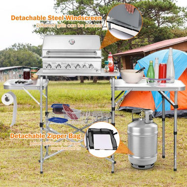  - Foldable Outdoor BBQ Portable Grilling Table With Windscreen Bag - Outdoor Style Company
