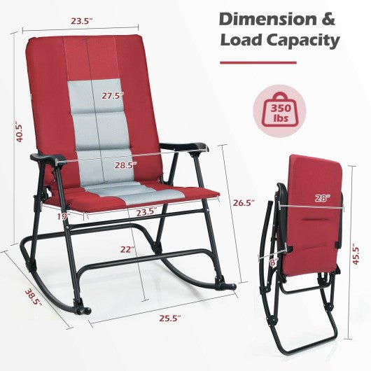  - Foldable Rocking Padded Portable Camping Chair with Backrest and Armrest - Outdoor Style Company