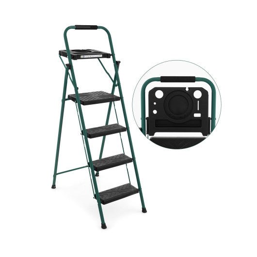  - Folding 4 - Step Ladder with Tool Tray Non - Slip Footpads and Pedals - Outdoor Style Company