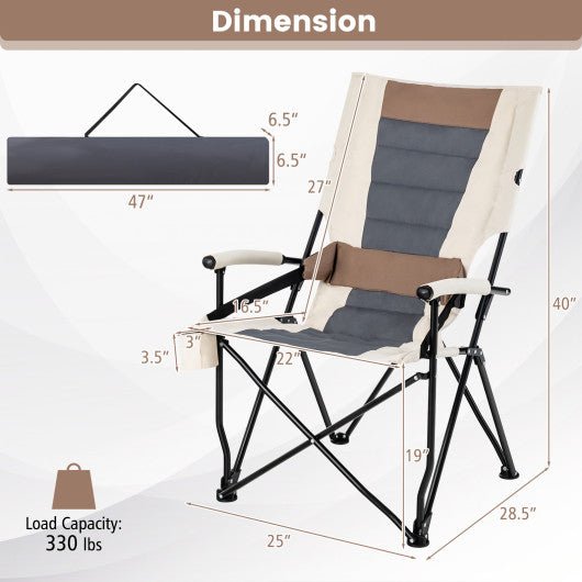  - Folding Camping Chair with Cup Holder Armrest and Lumbar Pillow - Outdoor Style Company