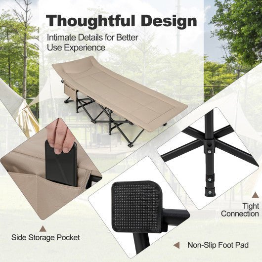  - Folding Camping Cot with Carry Bag Cushion and Headrest - Outdoor Style Company