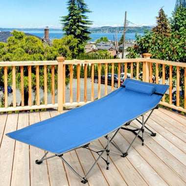  - Folding Camping Cot with Side Storage Pocket Detachable Headrest - Outdoor Style Company
