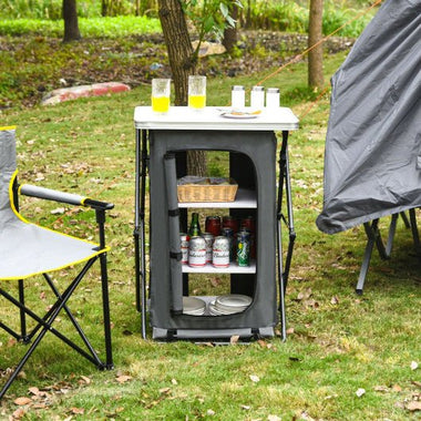  - Folding Camping Storage Cabinet with 3 Shelves and Carry Bag - Outdoor Style Company