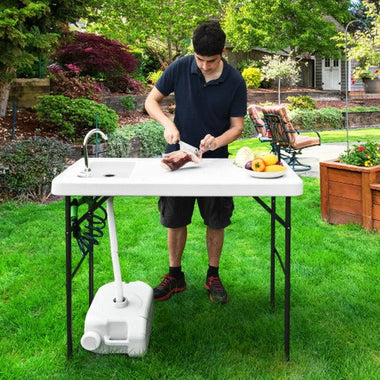  - Folding Cleaning Sink Faucet Cutting Camping Table with Sprayer - Outdoor Style Company