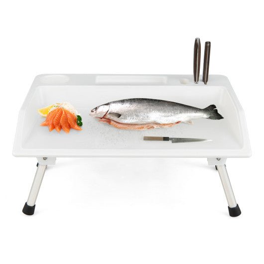  - Folding Fish Fillet Table Portable Fish Cleaning and Cutting Table with Knife Slots - Outdoor Style Company