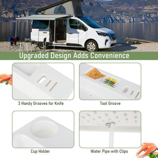  - Folding Fish Fillet Table Portable Fish Cleaning and Cutting Table with Knife Slots - Outdoor Style Company